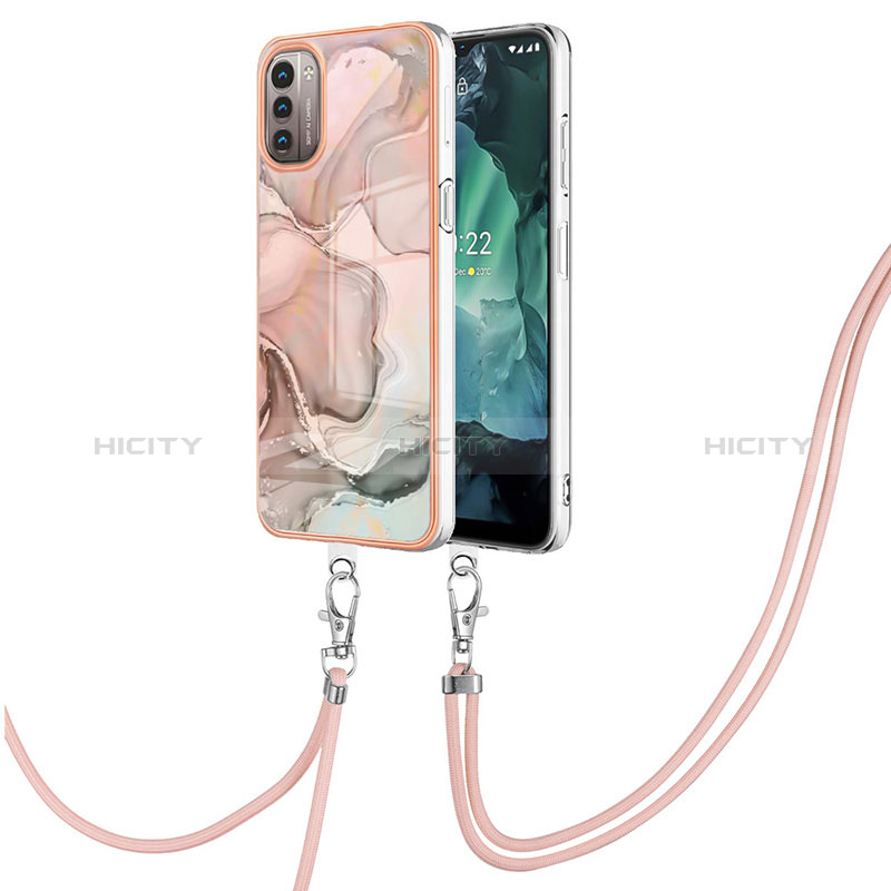 Handyhülle Silikon Hülle Gummi Schutzhülle Flexible Modisch Muster mit Schlüsselband Lanyard YB7 für Nokia G11 Rosa