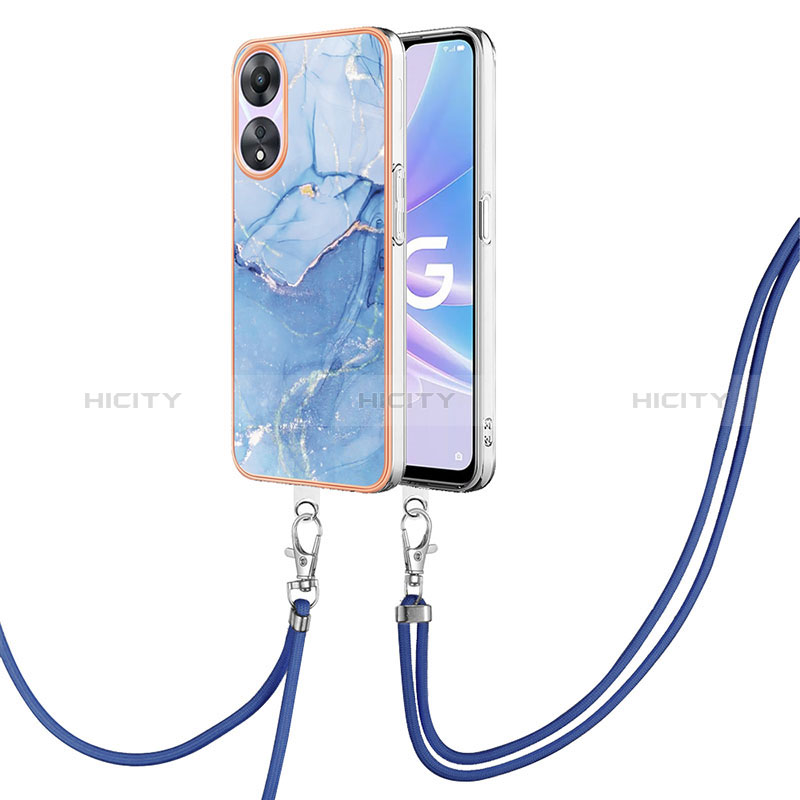 Handyhülle Silikon Hülle Gummi Schutzhülle Flexible Modisch Muster mit Schlüsselband Lanyard YB7 für Oppo A58 5G Blau