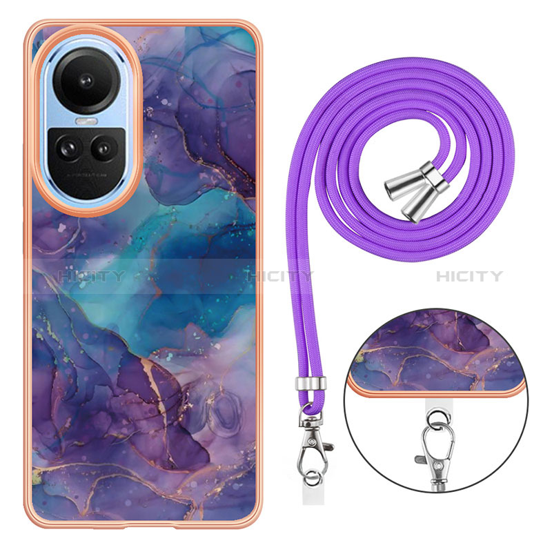 Handyhülle Silikon Hülle Gummi Schutzhülle Flexible Modisch Muster mit Schlüsselband Lanyard YB7 für Oppo Reno10 5G groß