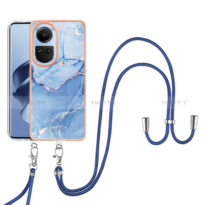 Handyhülle Silikon Hülle Gummi Schutzhülle Flexible Modisch Muster mit Schlüsselband Lanyard YB7 für Oppo Reno10 5G groß