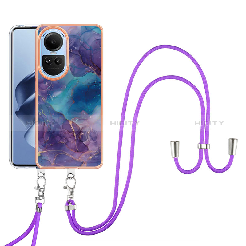 Handyhülle Silikon Hülle Gummi Schutzhülle Flexible Modisch Muster mit Schlüsselband Lanyard YB7 für Oppo Reno10 5G groß