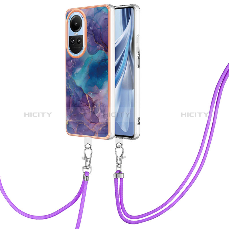 Handyhülle Silikon Hülle Gummi Schutzhülle Flexible Modisch Muster mit Schlüsselband Lanyard YB7 für Oppo Reno10 5G groß