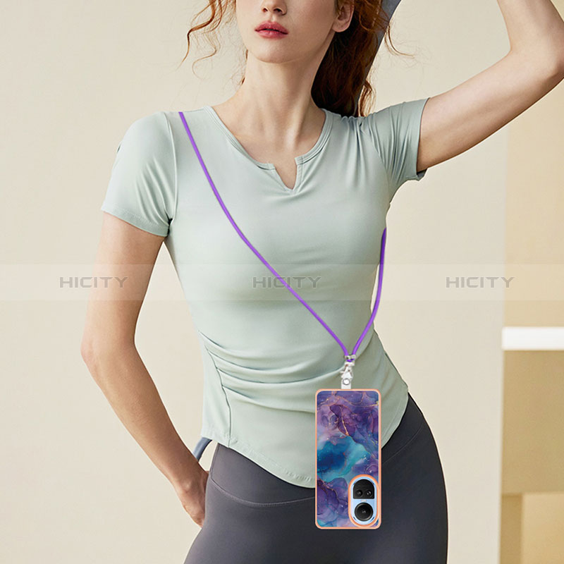 Handyhülle Silikon Hülle Gummi Schutzhülle Flexible Modisch Muster mit Schlüsselband Lanyard YB7 für Oppo Reno10 Pro 5G groß