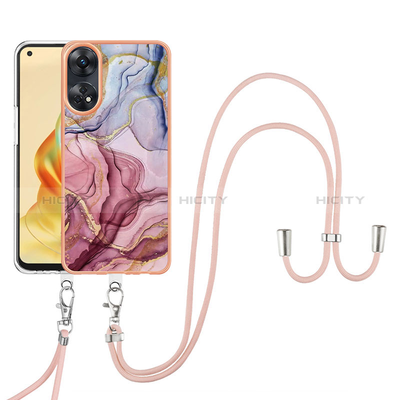 Handyhülle Silikon Hülle Gummi Schutzhülle Flexible Modisch Muster mit Schlüsselband Lanyard YB7 für Oppo Reno8 T 4G groß