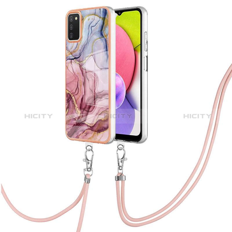 Handyhülle Silikon Hülle Gummi Schutzhülle Flexible Modisch Muster mit Schlüsselband Lanyard YB7 für Samsung Galaxy A02s groß