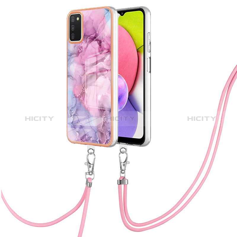 Handyhülle Silikon Hülle Gummi Schutzhülle Flexible Modisch Muster mit Schlüsselband Lanyard YB7 für Samsung Galaxy A02s groß