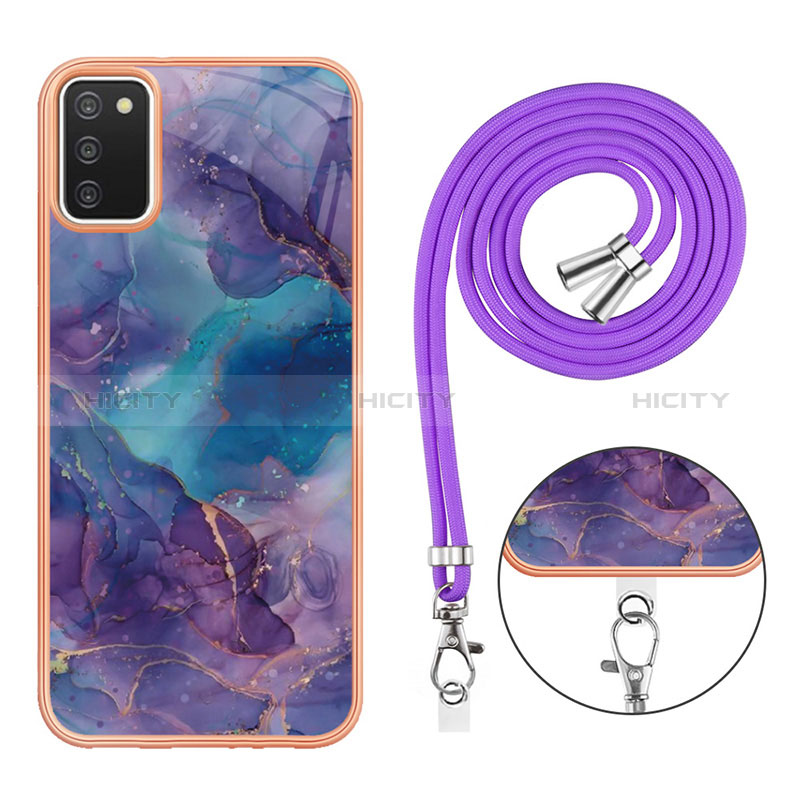 Handyhülle Silikon Hülle Gummi Schutzhülle Flexible Modisch Muster mit Schlüsselband Lanyard YB7 für Samsung Galaxy A03s groß