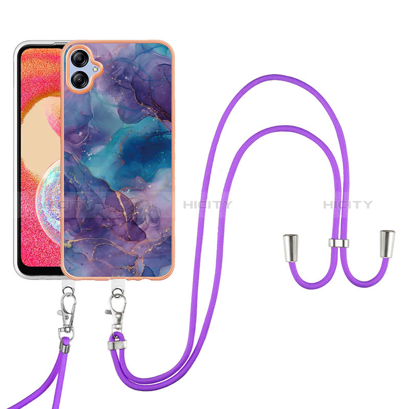 Handyhülle Silikon Hülle Gummi Schutzhülle Flexible Modisch Muster mit Schlüsselband Lanyard YB7 für Samsung Galaxy A04 4G Violett