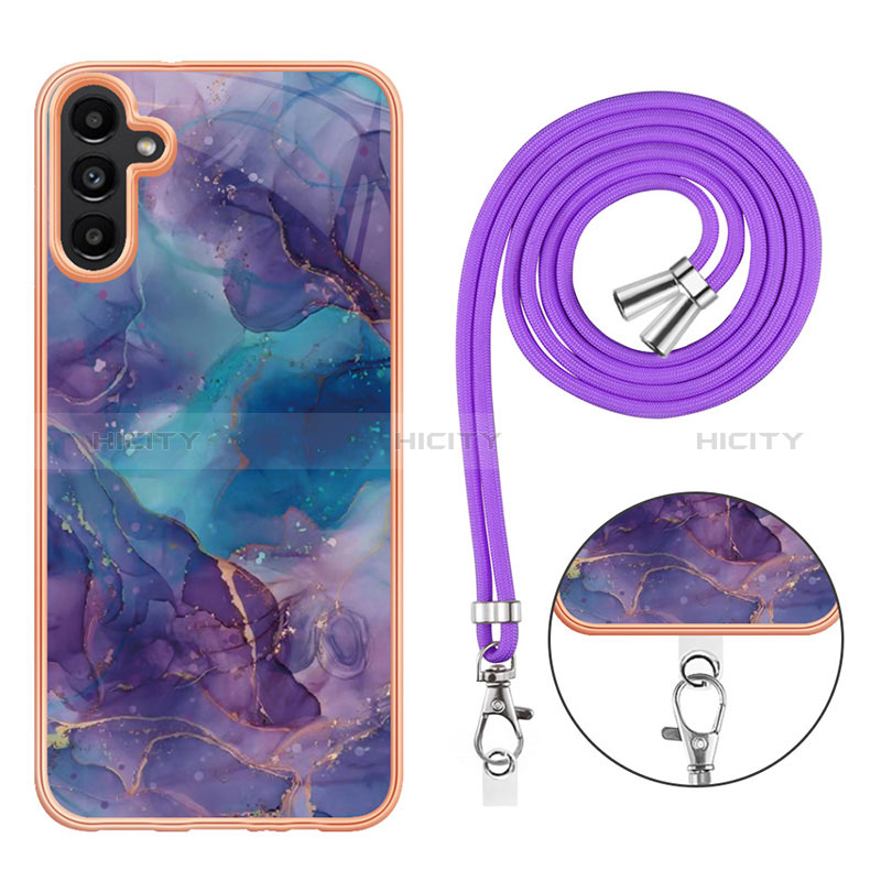 Handyhülle Silikon Hülle Gummi Schutzhülle Flexible Modisch Muster mit Schlüsselband Lanyard YB7 für Samsung Galaxy A04s groß