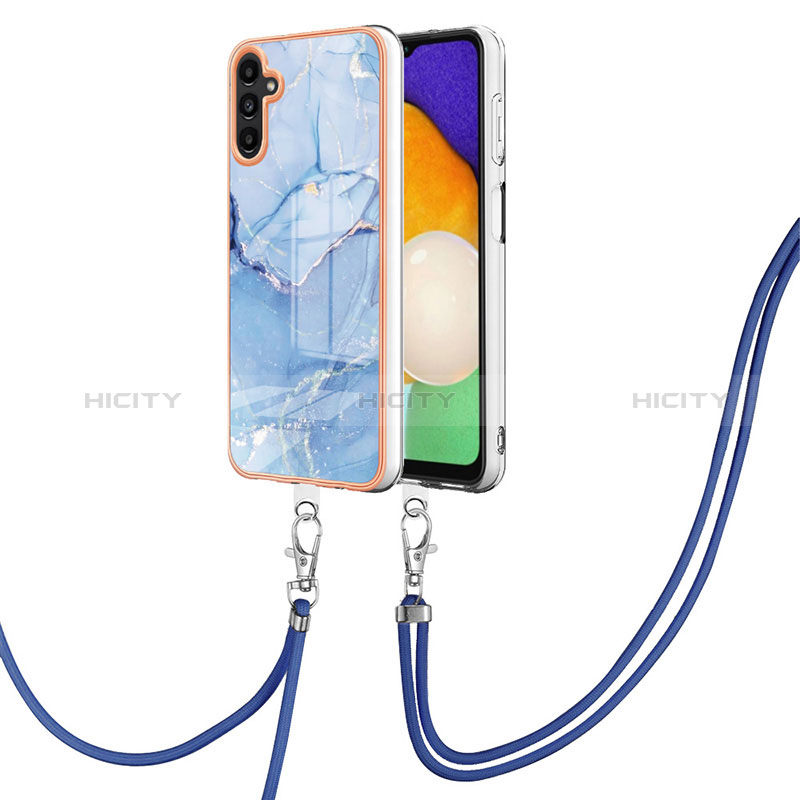 Handyhülle Silikon Hülle Gummi Schutzhülle Flexible Modisch Muster mit Schlüsselband Lanyard YB7 für Samsung Galaxy A04s Blau Plus