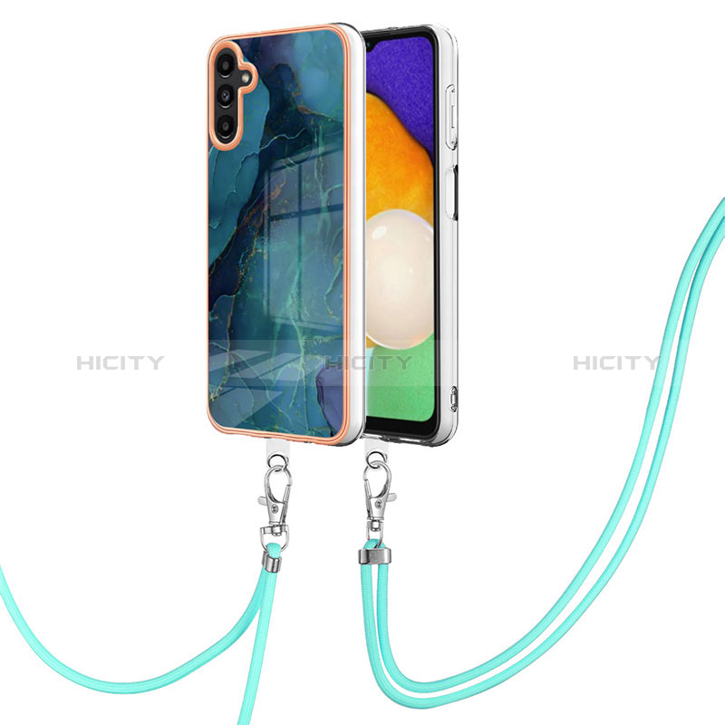 Handyhülle Silikon Hülle Gummi Schutzhülle Flexible Modisch Muster mit Schlüsselband Lanyard YB7 für Samsung Galaxy A04s Grün Plus