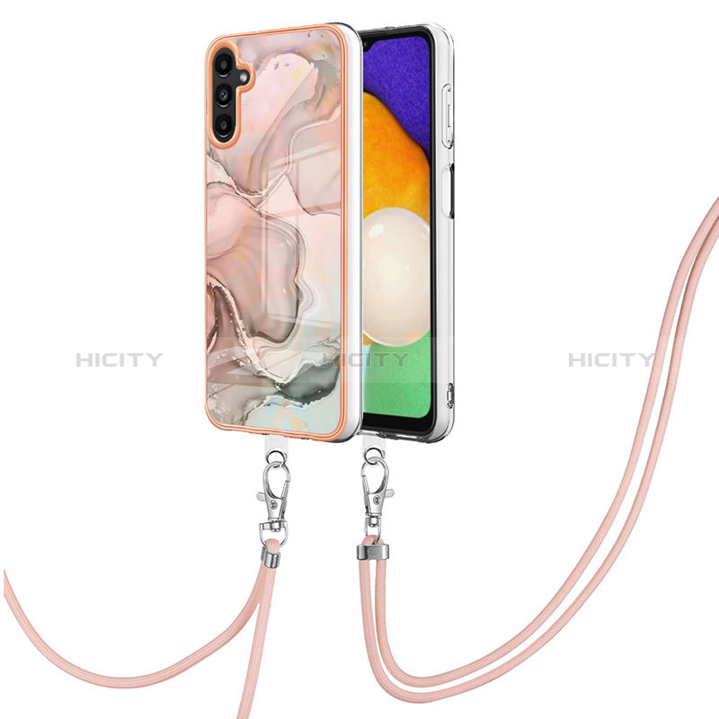 Handyhülle Silikon Hülle Gummi Schutzhülle Flexible Modisch Muster mit Schlüsselband Lanyard YB7 für Samsung Galaxy A04s Rosa