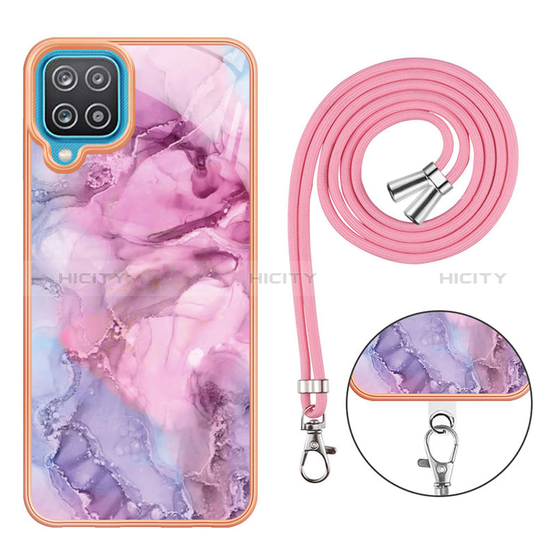 Handyhülle Silikon Hülle Gummi Schutzhülle Flexible Modisch Muster mit Schlüsselband Lanyard YB7 für Samsung Galaxy A12