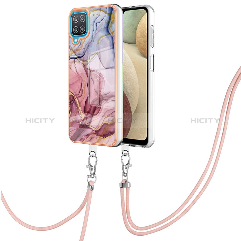 Handyhülle Silikon Hülle Gummi Schutzhülle Flexible Modisch Muster mit Schlüsselband Lanyard YB7 für Samsung Galaxy A12