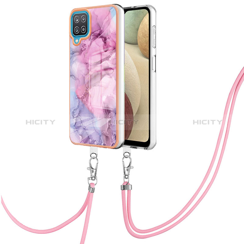 Handyhülle Silikon Hülle Gummi Schutzhülle Flexible Modisch Muster mit Schlüsselband Lanyard YB7 für Samsung Galaxy A12