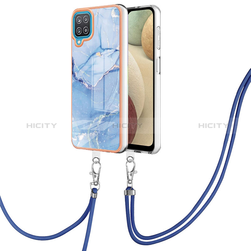 Handyhülle Silikon Hülle Gummi Schutzhülle Flexible Modisch Muster mit Schlüsselband Lanyard YB7 für Samsung Galaxy A12