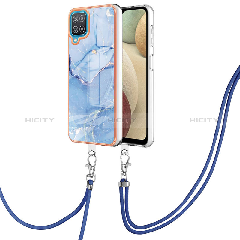 Handyhülle Silikon Hülle Gummi Schutzhülle Flexible Modisch Muster mit Schlüsselband Lanyard YB7 für Samsung Galaxy A12 Nacho