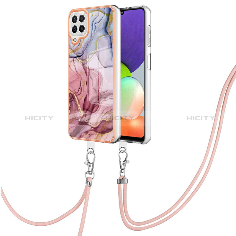 Handyhülle Silikon Hülle Gummi Schutzhülle Flexible Modisch Muster mit Schlüsselband Lanyard YB7 für Samsung Galaxy A22 4G groß