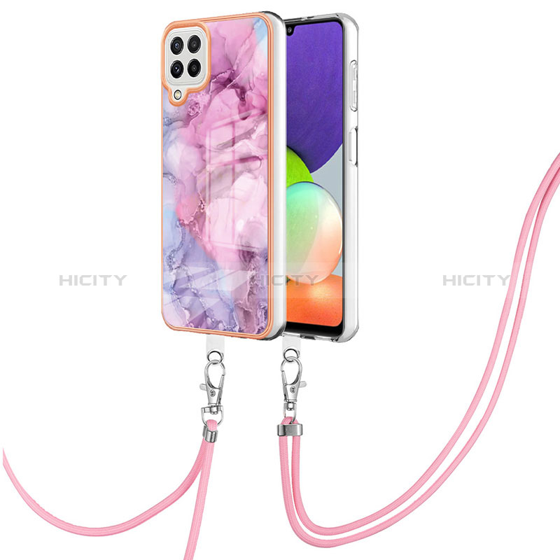 Handyhülle Silikon Hülle Gummi Schutzhülle Flexible Modisch Muster mit Schlüsselband Lanyard YB7 für Samsung Galaxy A22 4G