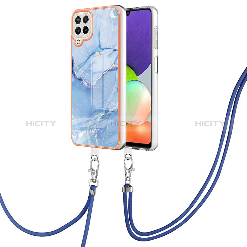 Handyhülle Silikon Hülle Gummi Schutzhülle Flexible Modisch Muster mit Schlüsselband Lanyard YB7 für Samsung Galaxy A22 4G groß