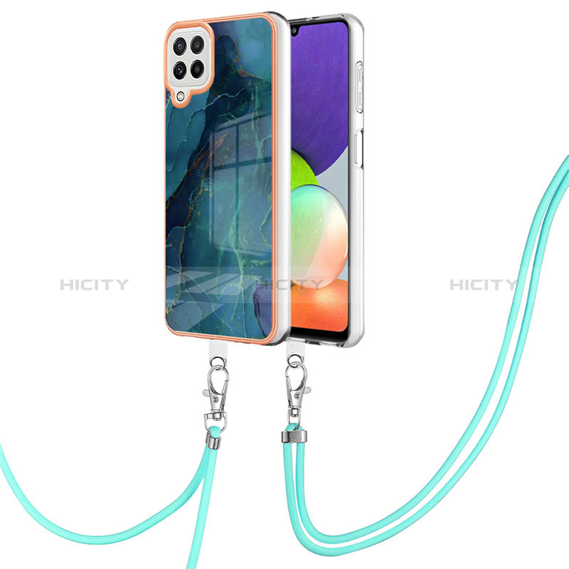 Handyhülle Silikon Hülle Gummi Schutzhülle Flexible Modisch Muster mit Schlüsselband Lanyard YB7 für Samsung Galaxy A22 4G