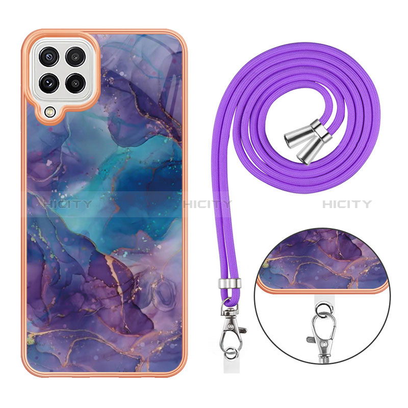 Handyhülle Silikon Hülle Gummi Schutzhülle Flexible Modisch Muster mit Schlüsselband Lanyard YB7 für Samsung Galaxy A22 4G groß