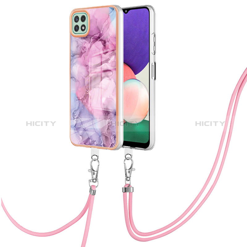 Handyhülle Silikon Hülle Gummi Schutzhülle Flexible Modisch Muster mit Schlüsselband Lanyard YB7 für Samsung Galaxy A22 5G