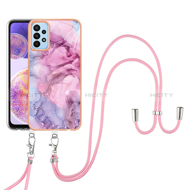 Handyhülle Silikon Hülle Gummi Schutzhülle Flexible Modisch Muster mit Schlüsselband Lanyard YB7 für Samsung Galaxy A23 4G groß