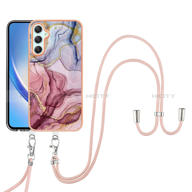 Handyhülle Silikon Hülle Gummi Schutzhülle Flexible Modisch Muster mit Schlüsselband Lanyard YB7 für Samsung Galaxy A24 4G groß