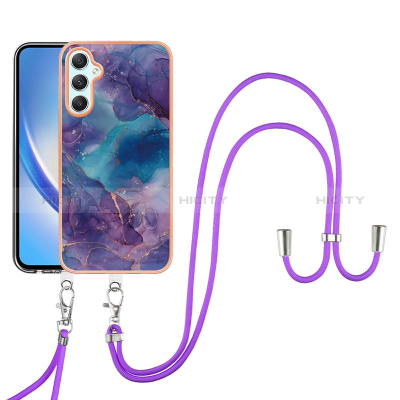 Handyhülle Silikon Hülle Gummi Schutzhülle Flexible Modisch Muster mit Schlüsselband Lanyard YB7 für Samsung Galaxy A24 4G groß