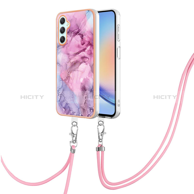 Handyhülle Silikon Hülle Gummi Schutzhülle Flexible Modisch Muster mit Schlüsselband Lanyard YB7 für Samsung Galaxy A24 4G groß