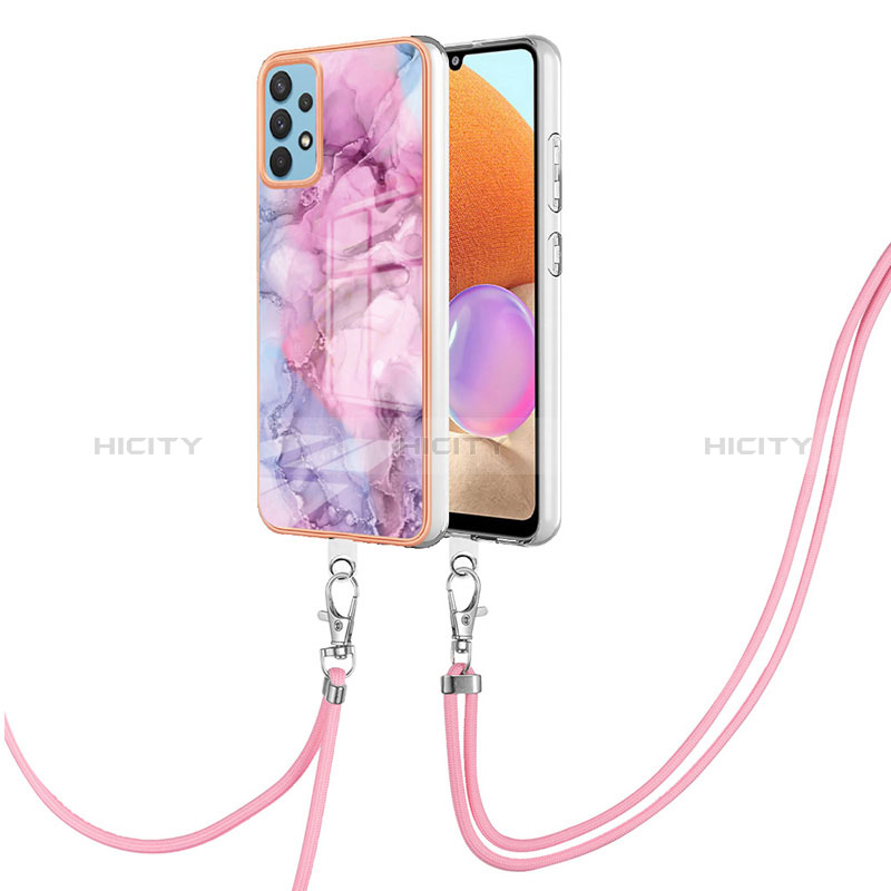 Handyhülle Silikon Hülle Gummi Schutzhülle Flexible Modisch Muster mit Schlüsselband Lanyard YB7 für Samsung Galaxy A32 4G groß