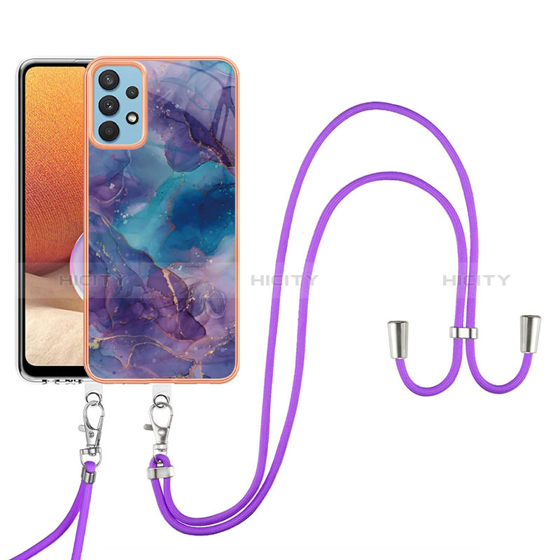 Handyhülle Silikon Hülle Gummi Schutzhülle Flexible Modisch Muster mit Schlüsselband Lanyard YB7 für Samsung Galaxy A32 4G groß