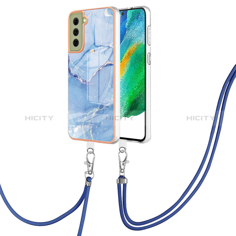 Handyhülle Silikon Hülle Gummi Schutzhülle Flexible Modisch Muster mit Schlüsselband Lanyard YB7 für Samsung Galaxy S21 FE 5G Blau Plus