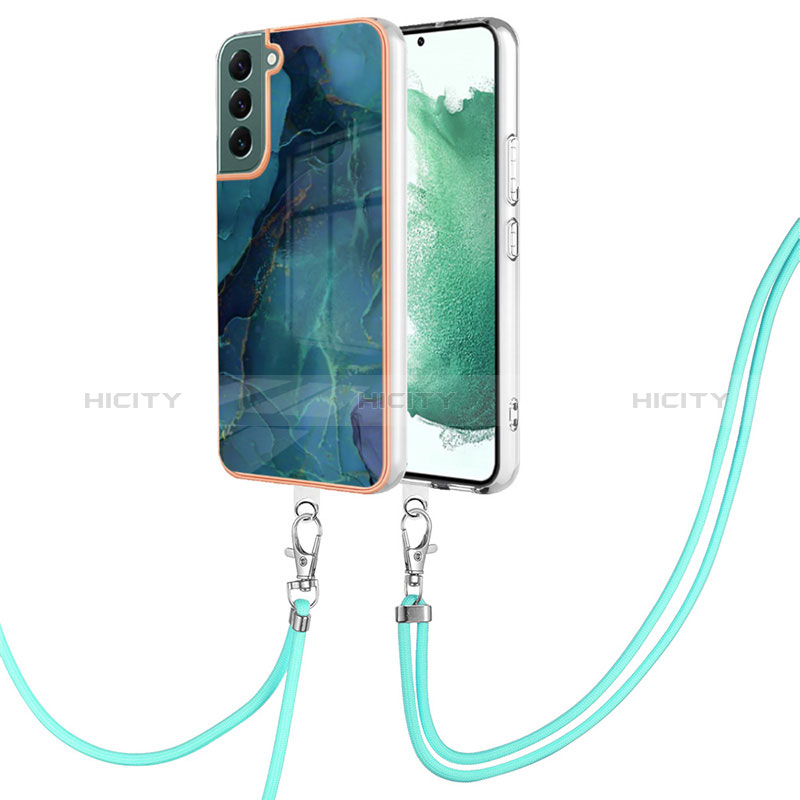 Handyhülle Silikon Hülle Gummi Schutzhülle Flexible Modisch Muster mit Schlüsselband Lanyard YB7 für Samsung Galaxy S22 5G Grün