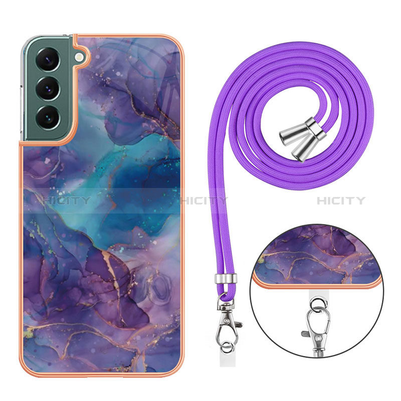 Handyhülle Silikon Hülle Gummi Schutzhülle Flexible Modisch Muster mit Schlüsselband Lanyard YB7 für Samsung Galaxy S23 5G groß