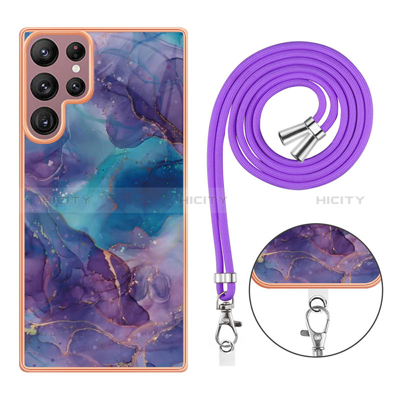 Handyhülle Silikon Hülle Gummi Schutzhülle Flexible Modisch Muster mit Schlüsselband Lanyard YB7 für Samsung Galaxy S24 Ultra 5G groß