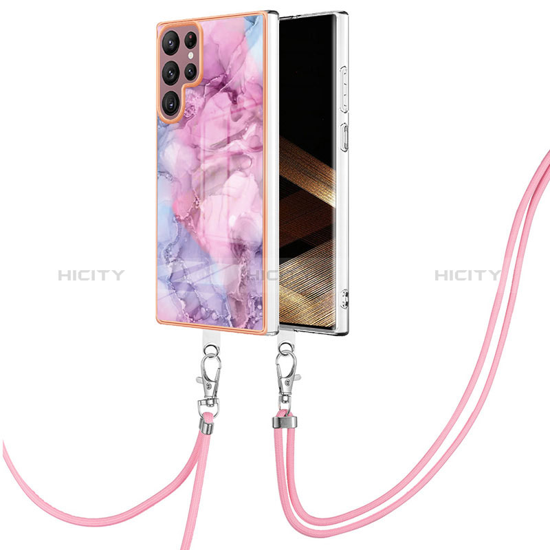 Handyhülle Silikon Hülle Gummi Schutzhülle Flexible Modisch Muster mit Schlüsselband Lanyard YB7 für Samsung Galaxy S24 Ultra 5G