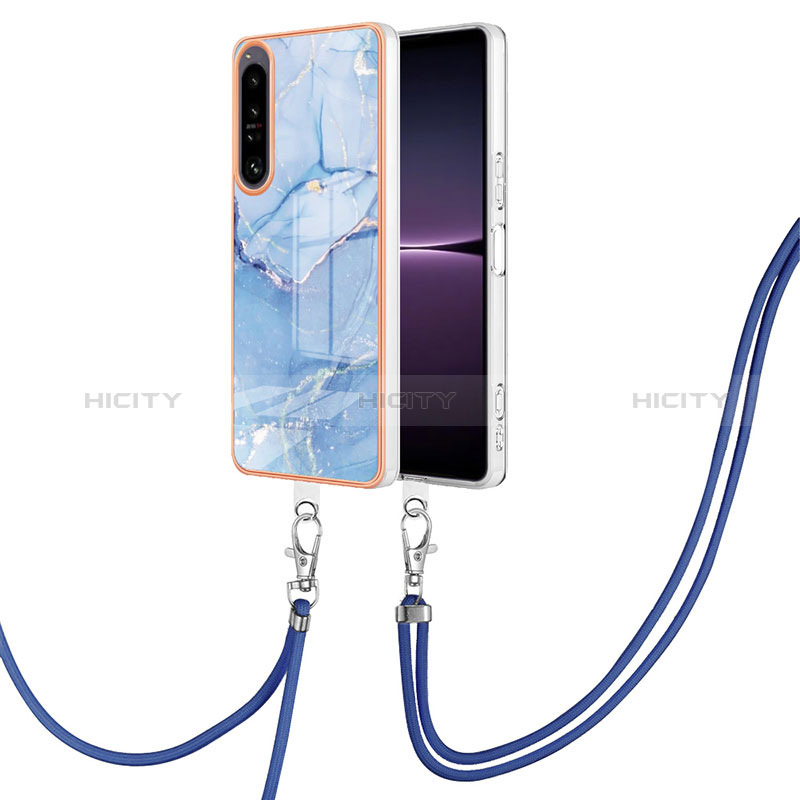 Handyhülle Silikon Hülle Gummi Schutzhülle Flexible Modisch Muster mit Schlüsselband Lanyard YB7 für Sony Xperia 1 IV Blau