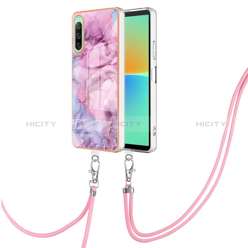 Handyhülle Silikon Hülle Gummi Schutzhülle Flexible Modisch Muster mit Schlüsselband Lanyard YB7 für Sony Xperia 10 IV Helles Lila