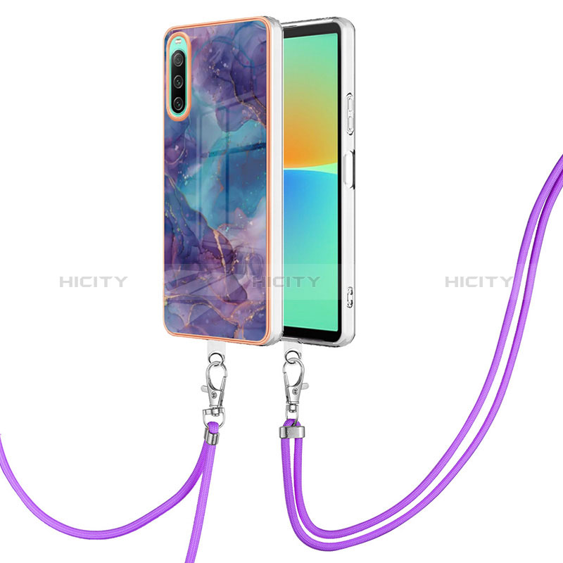 Handyhülle Silikon Hülle Gummi Schutzhülle Flexible Modisch Muster mit Schlüsselband Lanyard YB7 für Sony Xperia 10 IV Violett