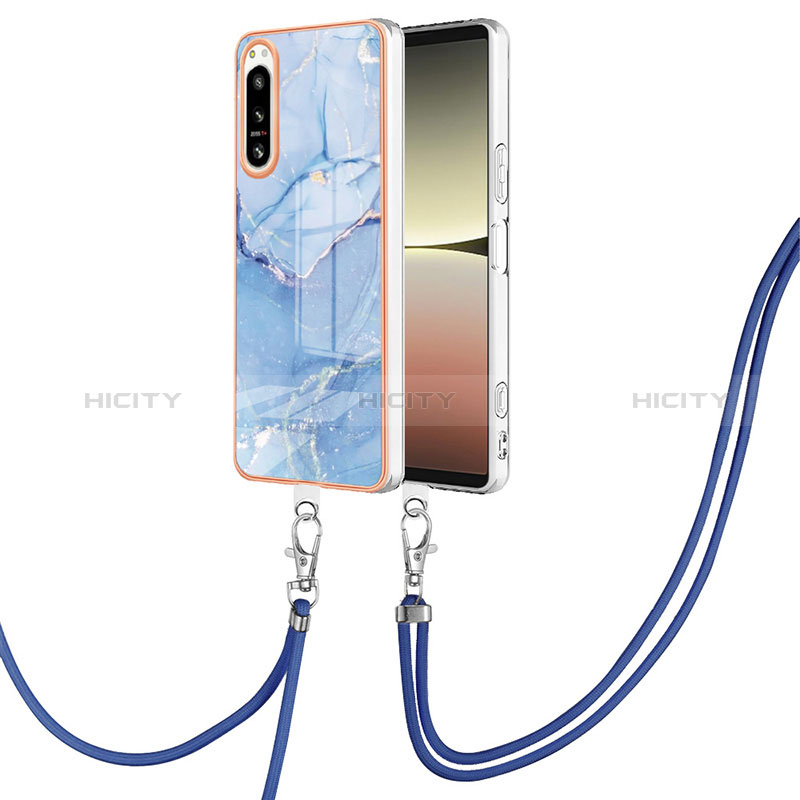 Handyhülle Silikon Hülle Gummi Schutzhülle Flexible Modisch Muster mit Schlüsselband Lanyard YB7 für Sony Xperia 5 IV Blau