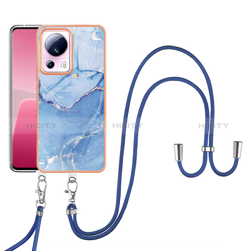 Handyhülle Silikon Hülle Gummi Schutzhülle Flexible Modisch Muster mit Schlüsselband Lanyard YB7 für Xiaomi Civi 2 5G Blau Plus