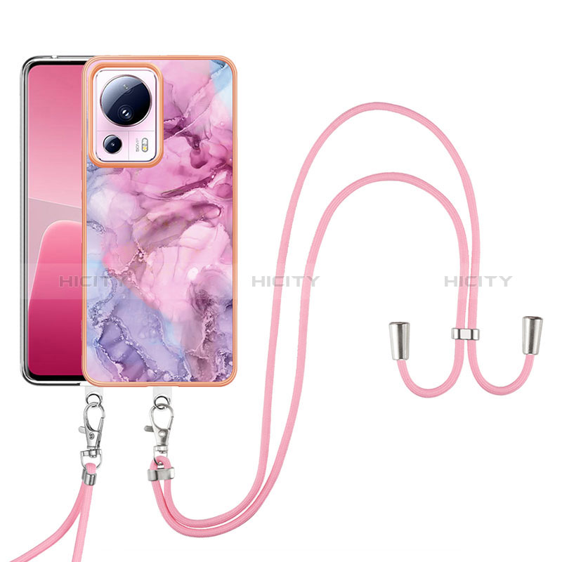 Handyhülle Silikon Hülle Gummi Schutzhülle Flexible Modisch Muster mit Schlüsselband Lanyard YB7 für Xiaomi Civi 2 5G Helles Lila Plus