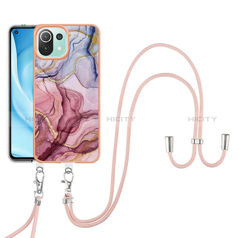 Handyhülle Silikon Hülle Gummi Schutzhülle Flexible Modisch Muster mit Schlüsselband Lanyard YB7 für Xiaomi Mi 11 Lite 4G groß