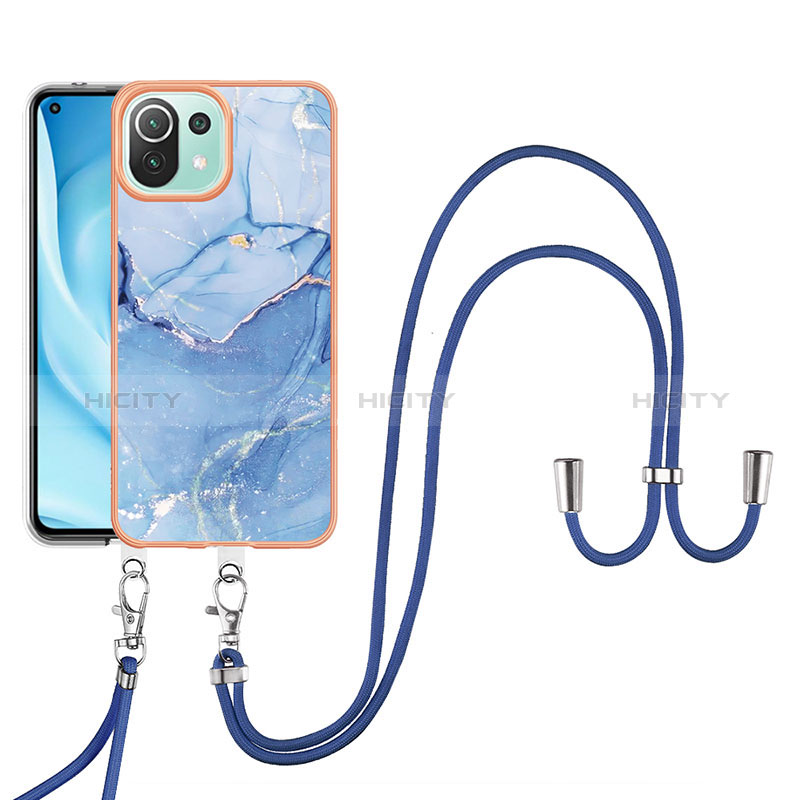 Handyhülle Silikon Hülle Gummi Schutzhülle Flexible Modisch Muster mit Schlüsselband Lanyard YB7 für Xiaomi Mi 11 Lite 4G Blau