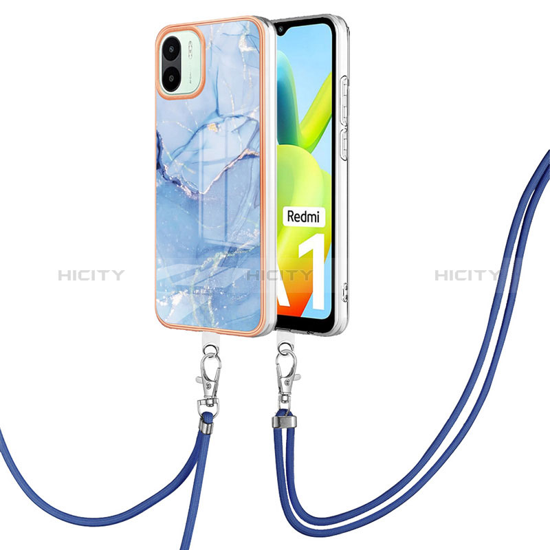 Handyhülle Silikon Hülle Gummi Schutzhülle Flexible Modisch Muster mit Schlüsselband Lanyard YB7 für Xiaomi Poco C50 Blau