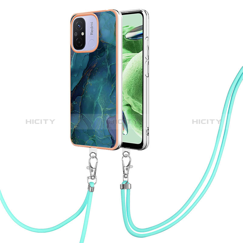 Handyhülle Silikon Hülle Gummi Schutzhülle Flexible Modisch Muster mit Schlüsselband Lanyard YB7 für Xiaomi Poco C55 Grün Plus