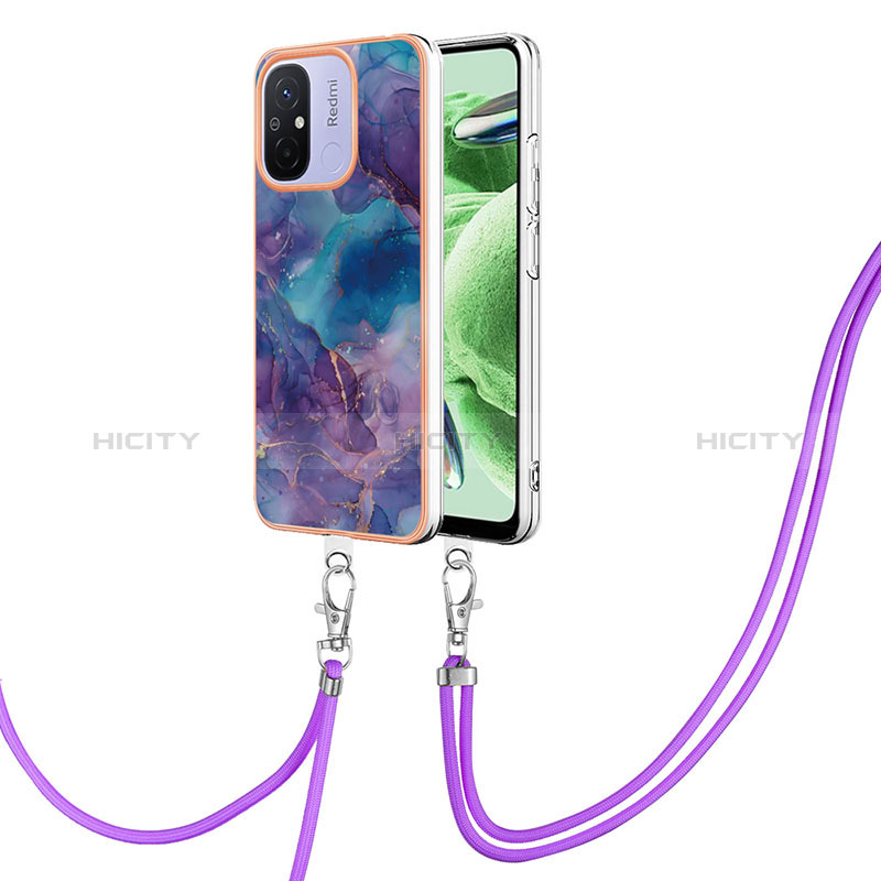 Handyhülle Silikon Hülle Gummi Schutzhülle Flexible Modisch Muster mit Schlüsselband Lanyard YB7 für Xiaomi Poco C55 Violett Plus