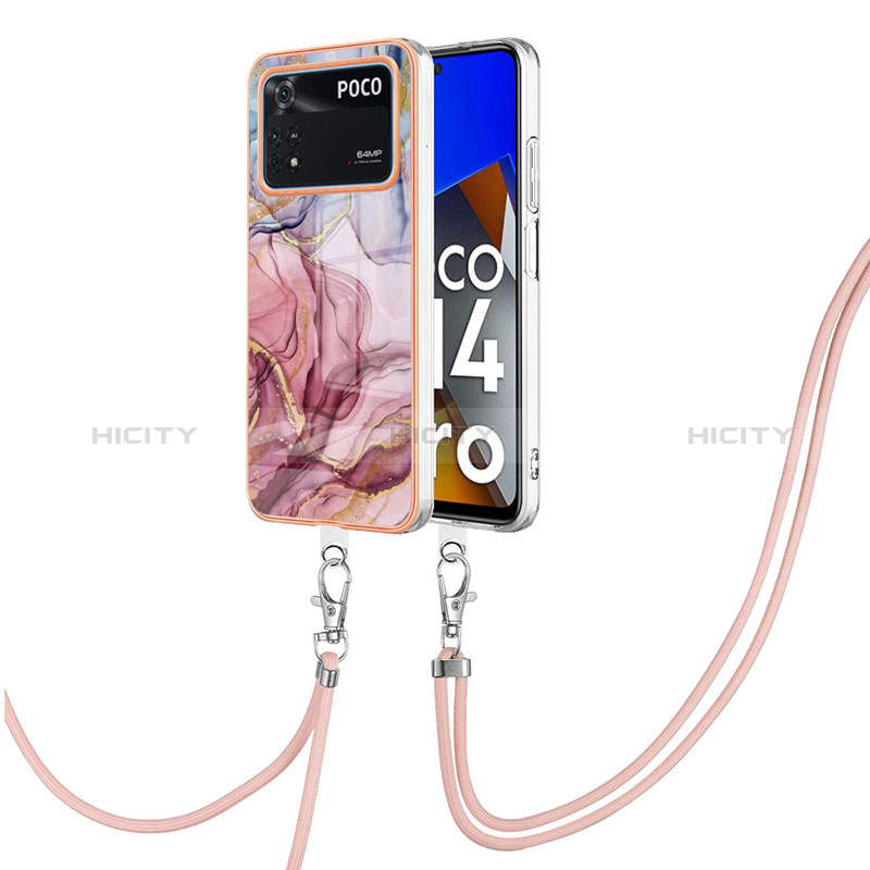 Handyhülle Silikon Hülle Gummi Schutzhülle Flexible Modisch Muster mit Schlüsselband Lanyard YB7 für Xiaomi Poco M4 Pro 4G groß